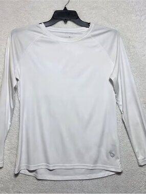 Baleaf Men's Long Sleeve Performance Shirt White Crew Neck Raglan Size M